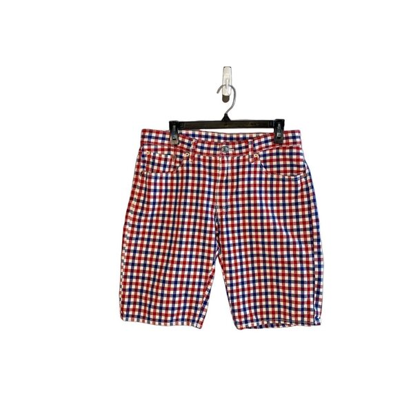 Levi's 504 shorts men's size 34 red white blue gingham flat front chino - Picture 1 of 8